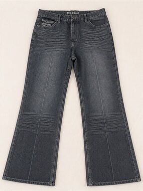 Old Skool Y2K Embroidered Black Gray Baggy Bootcut Jeans 40x32